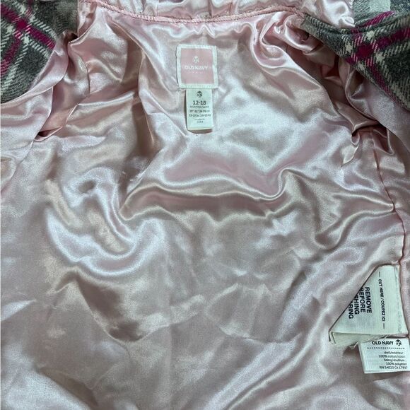 Old Navy Grey and Pink Plaid Pea Coat- 12-18mon - Picture 5 of 11